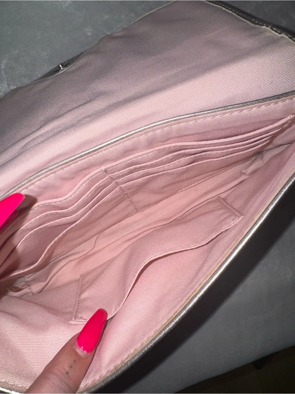 Coach Metallic Silver Leather Wristlet Clutch
